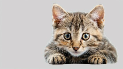 A playful kitten with bright eyes isolated on a transparent background.