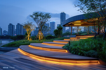 Sticker - Chinese architecture at night, pavilions and towers