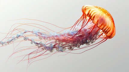 A jellyfish with trailing tentacles isolated on a transparent background.