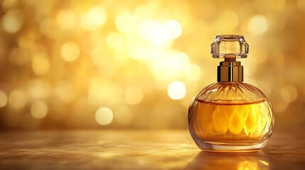 Poster - Elegant Perfume Bottle Against a Golden Bokeh Background