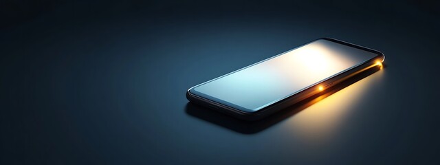 Poster - Black Smartphone with Glowing Edges on Dark Background