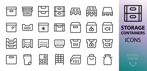 Poster - storage containers isolated icons set. set of euro stacking containers, ventilated storage crates, s