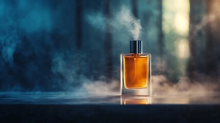 Poster - Perfume Bottle with Smoke in a Forest Setting