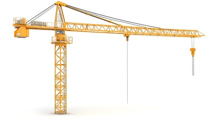 Yellow Construction Crane with Extended Boom and Hook