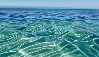 Wall Mural - Tranquil blue-green ocean surface in Catalina Island, California, with gentle ripples and shimmering light reflections