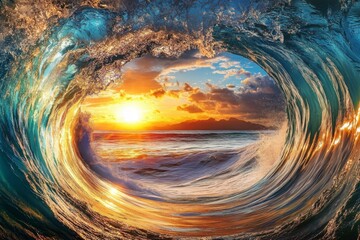 Wall Mural - sunrise through a perfect wave