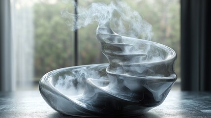 Wall Mural - A swirling, smoke-emitting sculpture on a table.