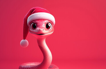 Wall Mural - Hand drawn cartoon illustration of cute snake wearing Santa hat
