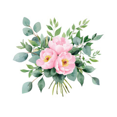 Wall Mural - Beautiful bouquet of pink flowers with green leaves, floral design