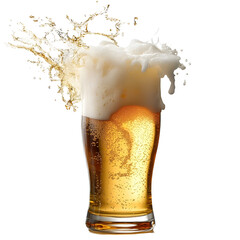 Splashing Beer in Glass Against Transparent Background