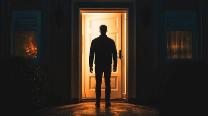 Canvas Print - Man getting out from the darkness opening door