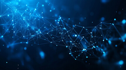 Fototapete - Abstract blue polygonal background featuring interconnected dots and lines. Conceptual design for data and technology.