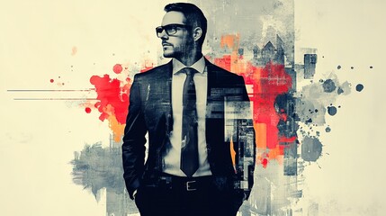 Poster - Design art concept abstract contemporary modern businessman face background business graphic idea. Work concept art design retro office poster