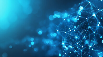 Fototapete - Abstract blue polygonal background featuring interconnected dots and lines. Conceptual design for data and technology.