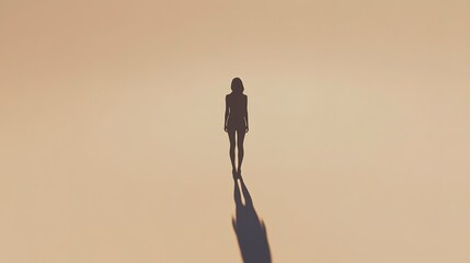 Poster - Minimalistic silhouette of a person casting a shadow on a beige background, highlighting simplicity and elegance in design and photography.