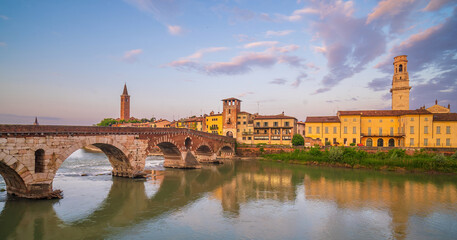 Sticker - Verona city downtown skyline, cityscape of Italy in Europe