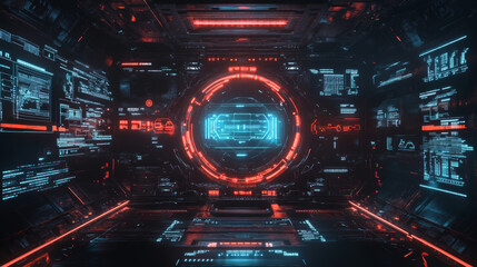 Poster - Abstract HUD sci-fi display with a tech frame and digital interface elements, showcasing futuristic technology.