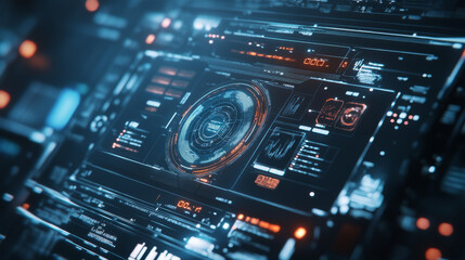 Poster - Abstract HUD sci-fi display with a tech frame and digital interface elements, showcasing futuristic technology.