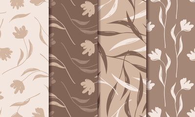 Wall Mural - Set of vector beige floral seamless patterns