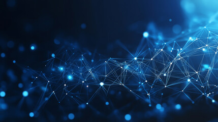 Fototapete - Abstract technology background featuring interconnected dots and lines against a blue geometric backdrop
