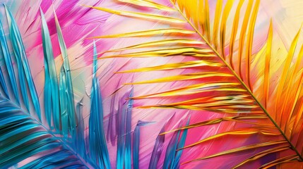 Wall Mural - illustration of bright coconut tree leaf close up, colorful background