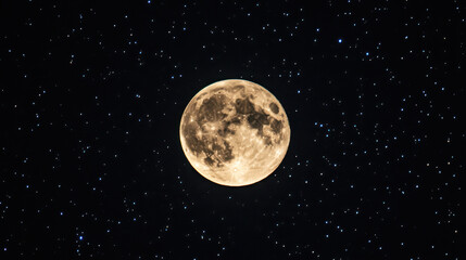 full moon shining brightly in a clear night sky filled with stars, capturing the beauty of space and
