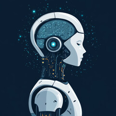 Poster - Background concept of AI learning and artificial intelligence featuring an assistant robot, machine learning, and a digital brain with future technology. Vector illustration, EPS10.