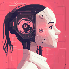 Poster - Background concept of AI learning and artificial intelligence featuring an assistant robot, machine learning, and a digital brain with future technology. Vector illustration, EPS10.