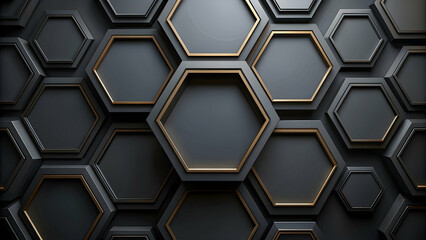 Abstract black hexagon geometric background with varying sizes in render, abstract, black, hexagon, geometric, background