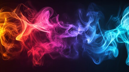 Wall Mural - Abstract colorful smoke swirls on a black background.