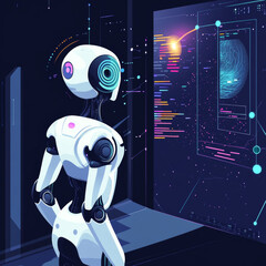 Poster - Background concept of artificial intelligence featuring an assistant robot, machine learning, and a digital brain with future technology. Vector illustration, EPS10