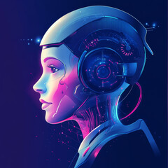 Poster - Background concept of artificial intelligence featuring an assistant robot, machine learning, and a digital brain with future technology. Vector illustration, EPS10