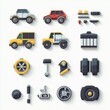 © A4719 - Car Parts Icons Set  Flat Design with Long Shadows