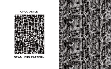 Crocodile seamless pattern. Black and white crocodile print. Vector texture. 