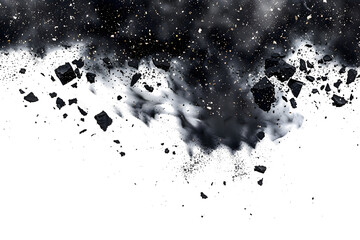 Wall Mural - black chalk pieces and powder flying, effect explode isolated on white