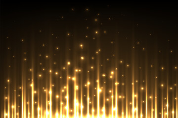 Wall Mural - gold light vertical lines on black background. glowing abstract futuristic shiny pattern. bright ray