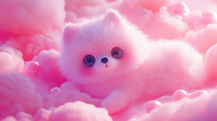 pink cute candy puppy, on a candy pink background