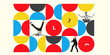 © Lustre Art Group  - Poster. Contemporary art collage. Grid of time and activity, where people interact with clocks, showing their unique relationships to time management. Concept of business and tasks, life work balance.