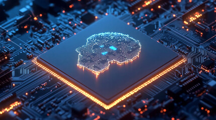 Poster - A chip with AI managing smart devices, representing the electronics CPU industry. It encompasses hardware and software computer technology, including the development and engineering of electronics.