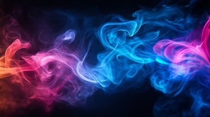 Wall Mural - abstract colorful smoke swirls on a black background.