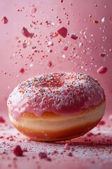 Canvas Print - Pink Donut with Sprinkles and Hearts