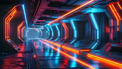 Wall Mural - Futuristic Underground Cyberpunk Realm with Neon Lights and Industrial Aesthetic