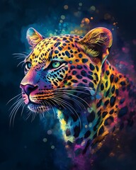 Wall Mural - A vibrant and multicolored portrait of a leopard