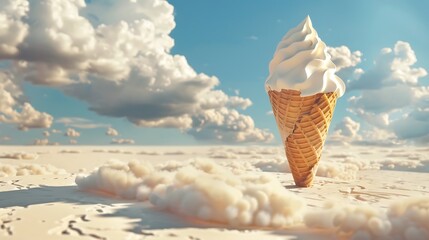 Wall Mural - On a tan the setting sits a sweets cone with clouds