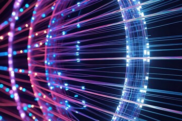 Poster - Eye-catching Abstract Representation of Illuminated Fiber Optic Cables and Quantum Computing Grids