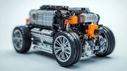 Wall Mural - Cutaway View of Electric Car Engine with Wheels