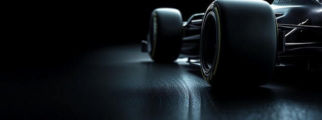 Aufkleber - Close-up of a Black Formula One Race Car Tire with a Yellow Stripe