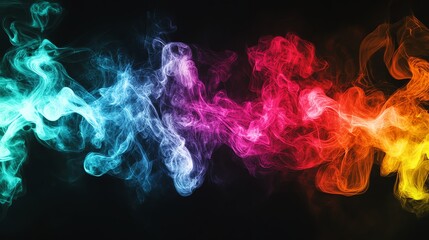 Wall Mural - abstract colorful smoke swirls on a black background.