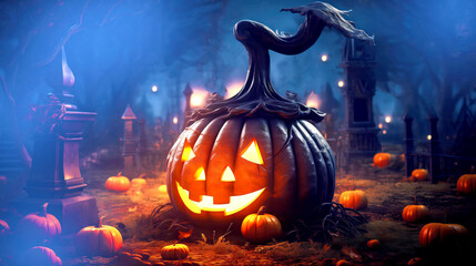 Background for Halloween party, full moon in autumn forest,