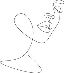 Wall Mural - Linear portrait of a beautiful girl.  Minimal portrait. One continuous line. Beauty and glamour concept. Hand drawn vector illustration.